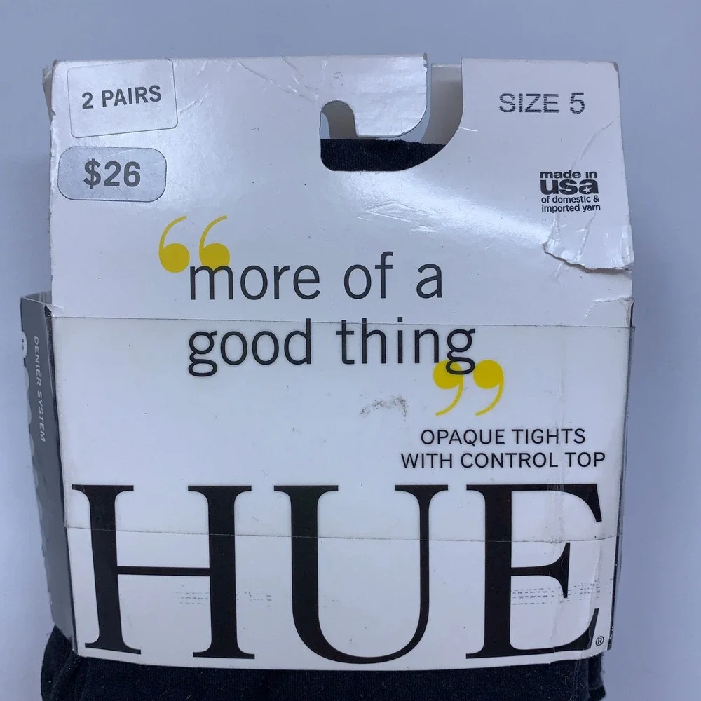 HUE Womens Size 5 Black Opaque Control Top 2 Pairs Tights 17416 NWT